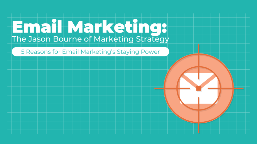 email marketing resurgence - email icon in the cross hairs on a aqua background with white text