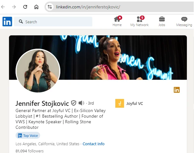 Jennifer Stojkovic LinkedIn profile.