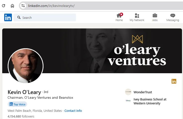 Kevin O’Leary of O’Leary Financial Group LinkedIn profile page.