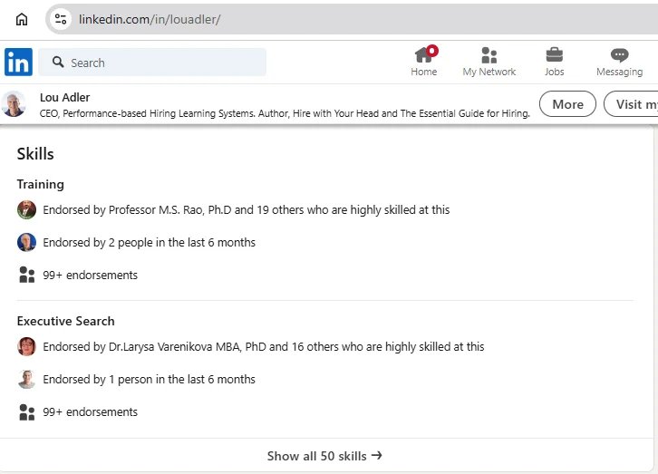 Lou Adler's LinkedIn Skills section.