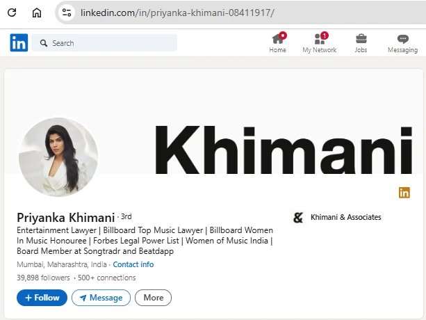 Priyanka Khimani (Khimani & Associates) LinkedIn profile.