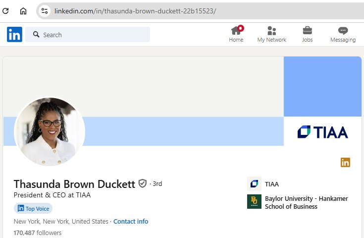 Thasunda Brown Duckett of TIAA LinkedIn profile page.