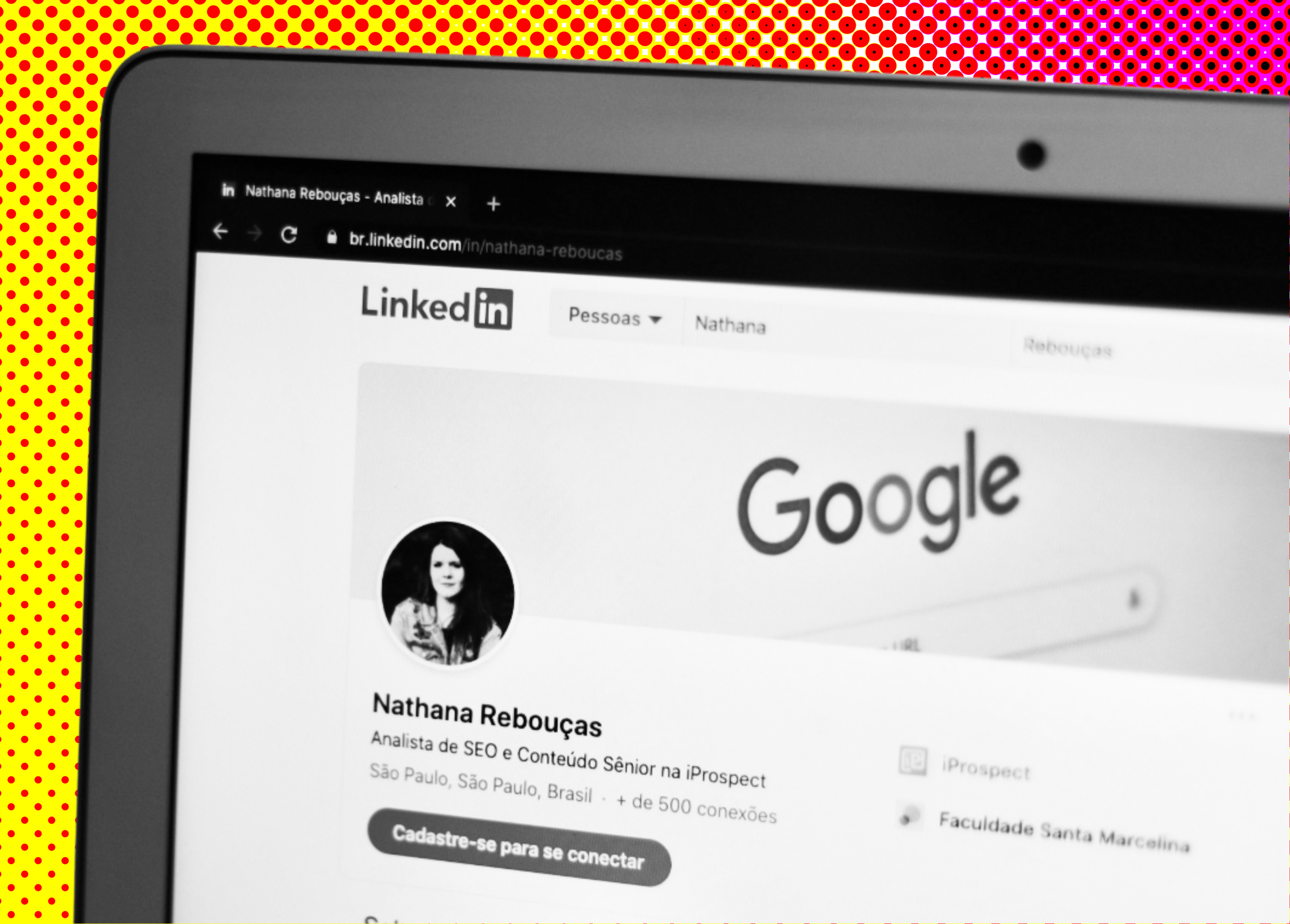 LinkedIn profile page of Nathana Rebouças, showcasing her professional details and photo.