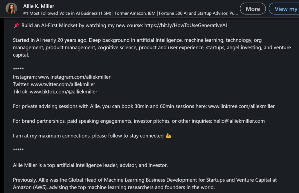 Allie K. Miller LinkedIn Bio